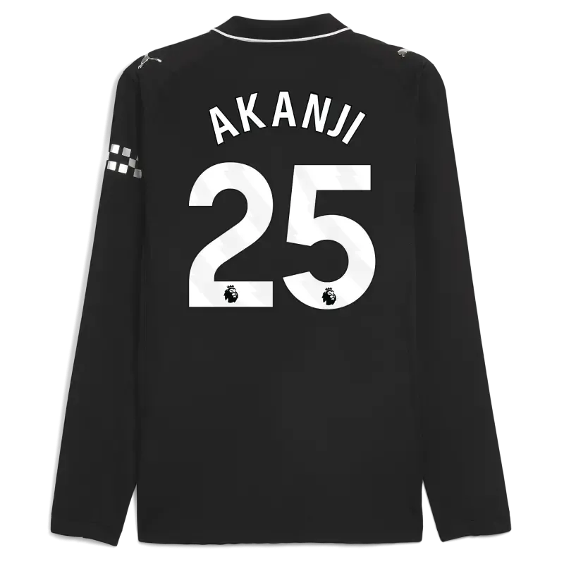 Manchester City Away Authentic Jersey 2025/26 Long Sleeve With AKANJI 25 Printing
