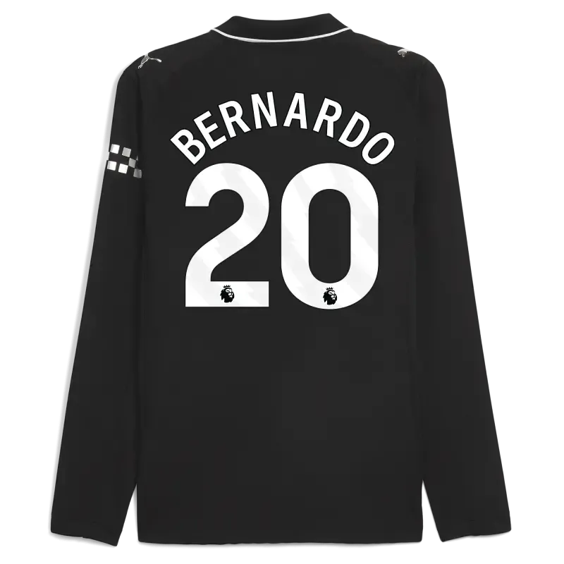Manchester City Away Authentic Jersey 2025/26 Long Sleeve With BERNARDO 20 Printing
