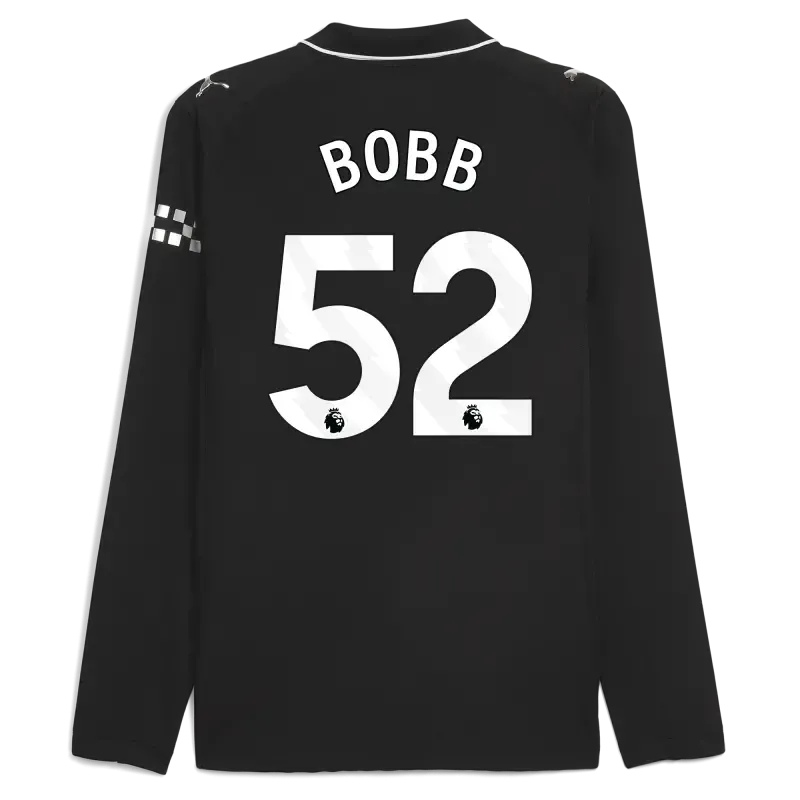 Manchester City Away Authentic Jersey 2025/26 Long Sleeve With BOBB 52 Printing