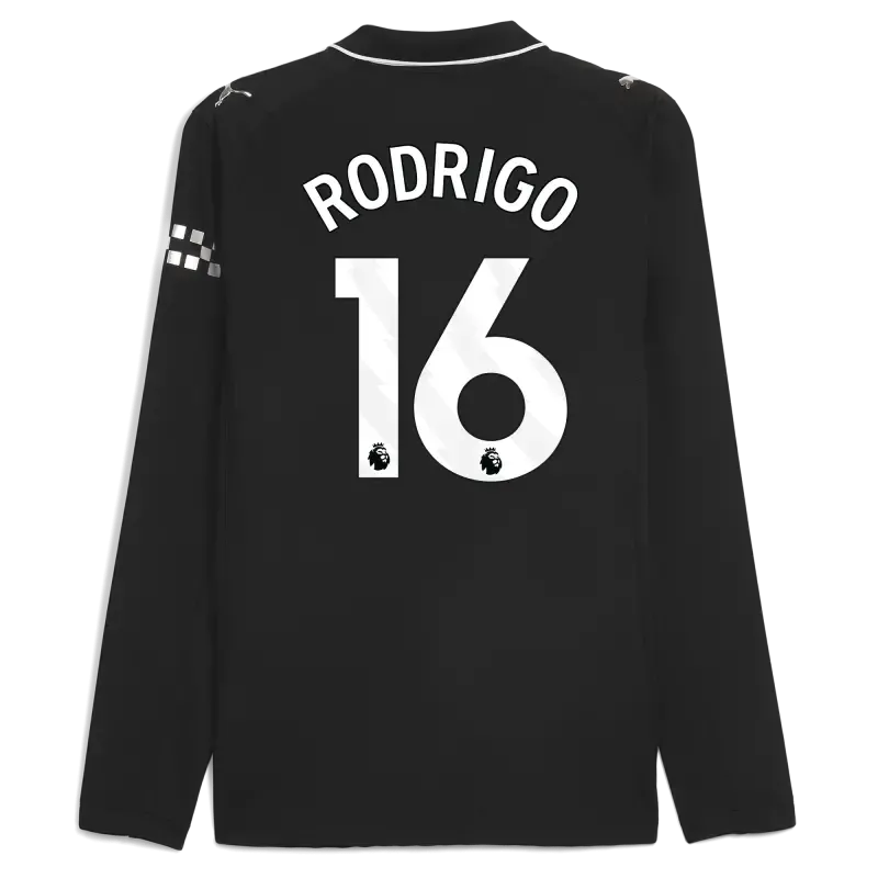 Manchester City Away Authentic Jersey 2025/26 Long Sleeve With RODRIGO 16 Printing