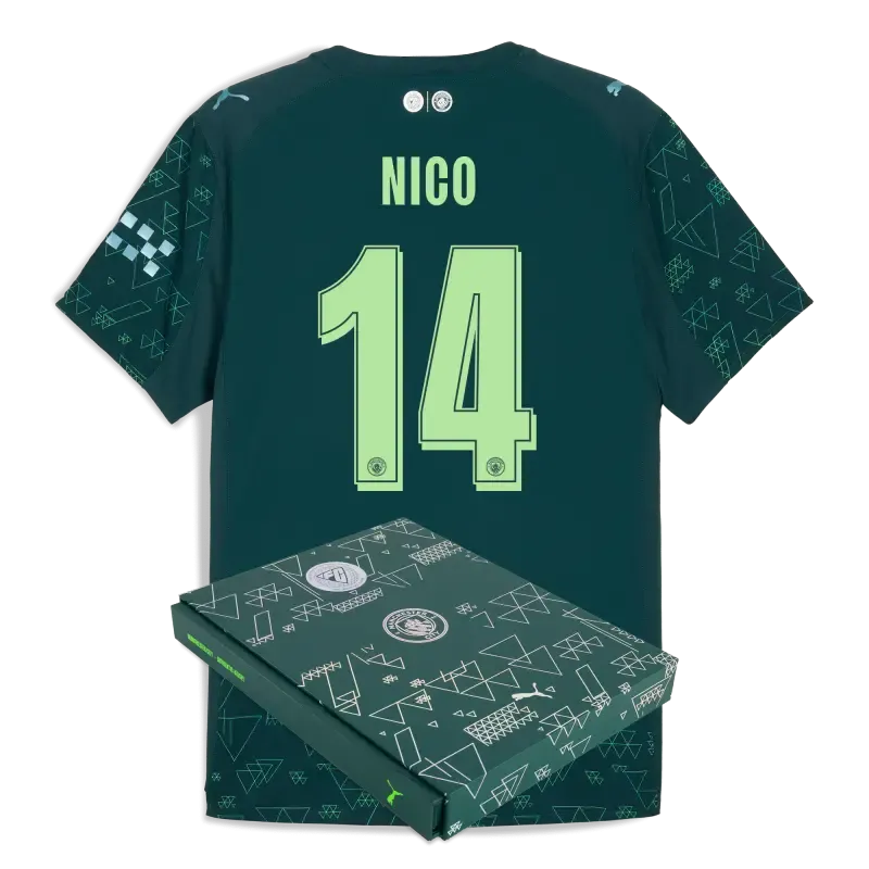 Manchester City EA SPORTS FC Authentic Jersey 2025/26 With NICO 14 Printing in Gift Box