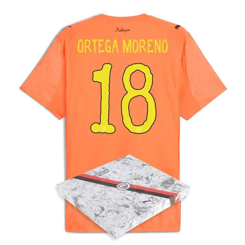 Manchester City GK KidSuper Authentic Jersey Orange 2025/26 With ORTEGA MORENO 18 printing in gift box