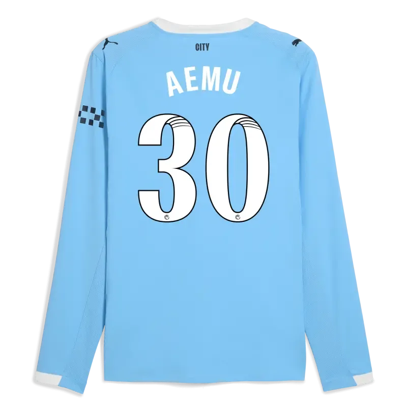Manchester City Home Authentic Jersey 2025/26 Long Sleeve With AEMU 30 Printing