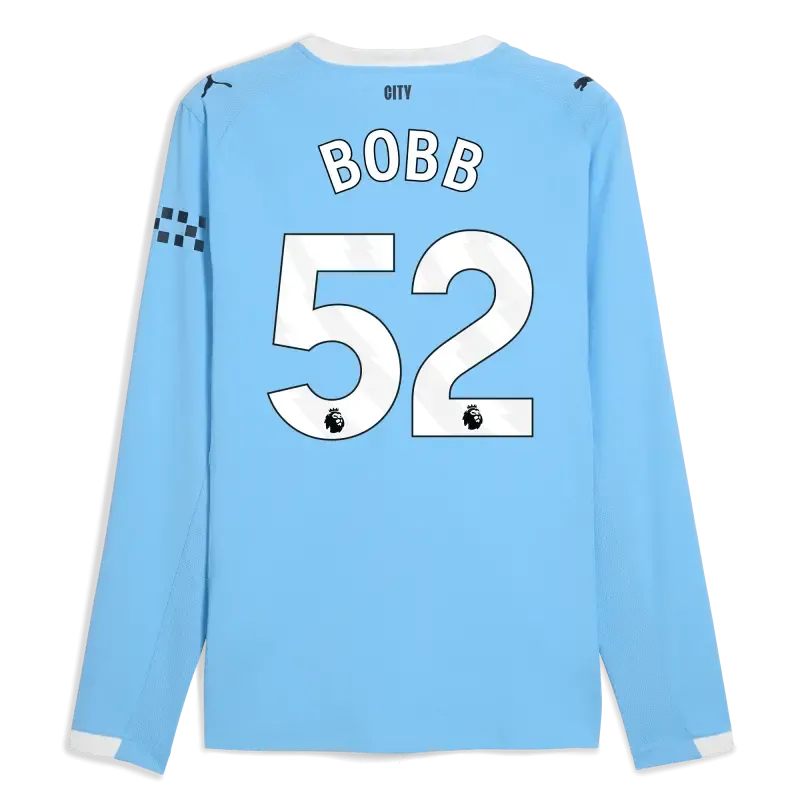 Manchester City Home Authentic Jersey 2025/26 Long Sleeve With BOBB 52 Printing