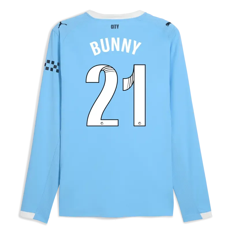 Manchester City Home Authentic Jersey 2025/26 Long Sleeve With BUNNY 21 Printing