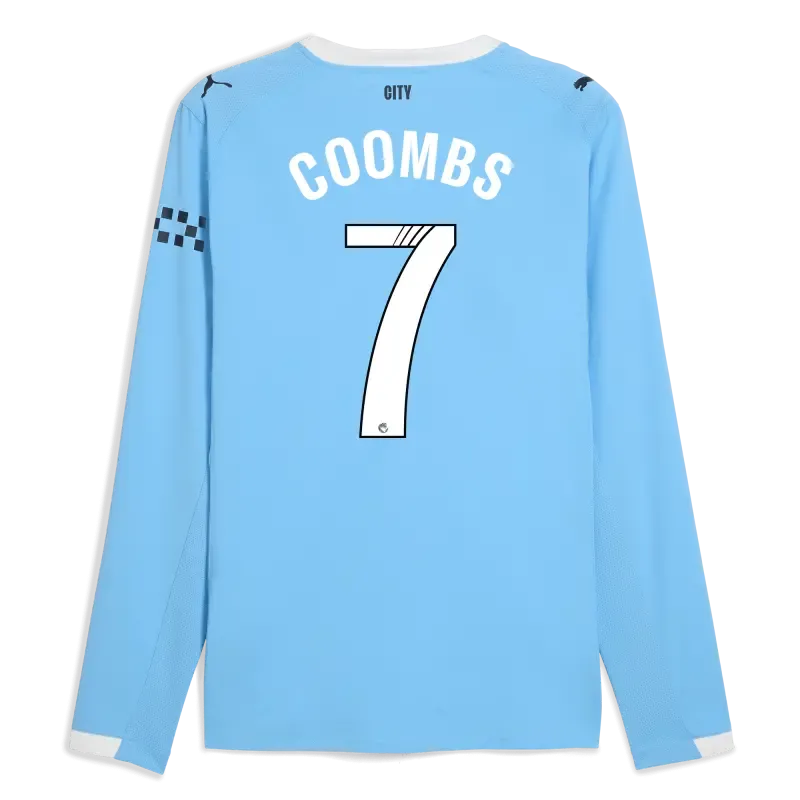 Manchester City Home Authentic Jersey 2025/26 Long Sleeve With COOMBS 7 Printing