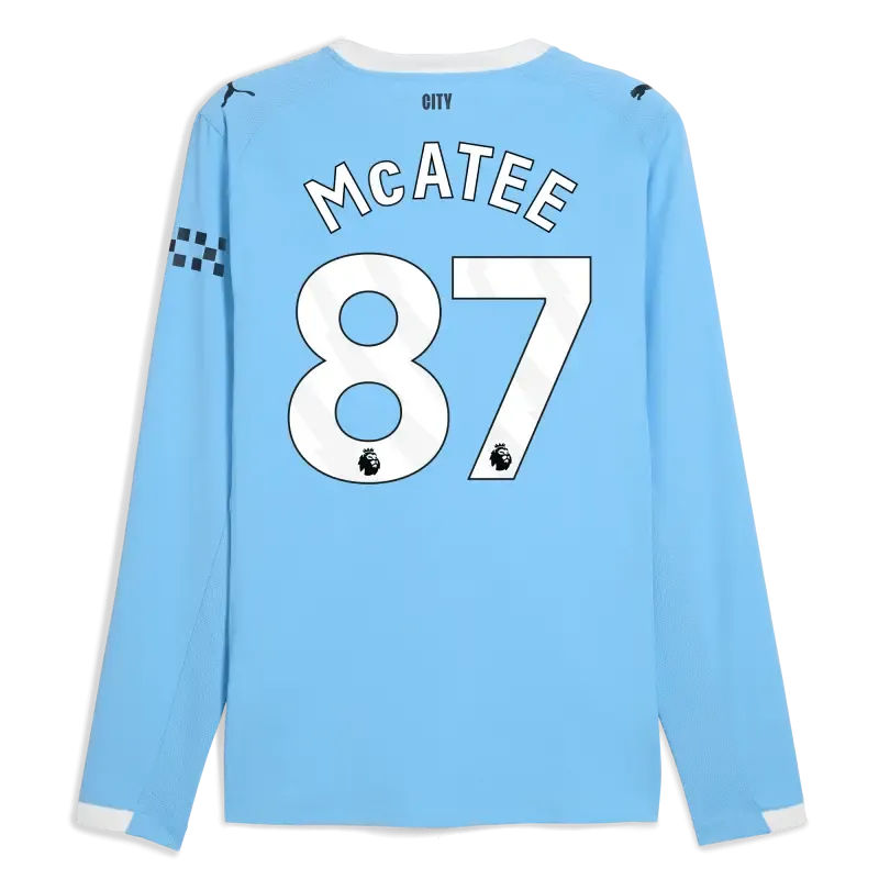 Manchester City Home Authentic Jersey 2025/26 Long Sleeve With McATEE 87 Printing