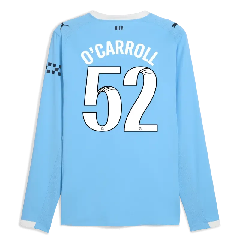 Manchester City Home Authentic Jersey 2025/26 Long Sleeve With O'CARROLL 52 Printing