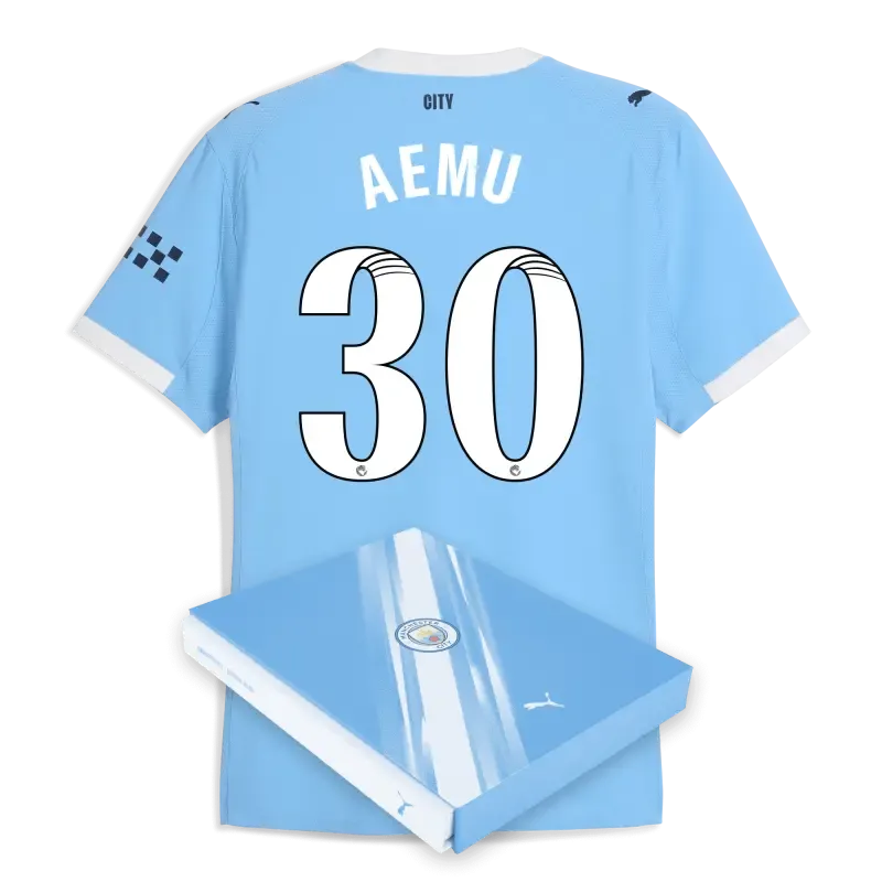 Manchester City Home Authentic Jersey 2025/26 With AEMU 30 Printing in Gift Box