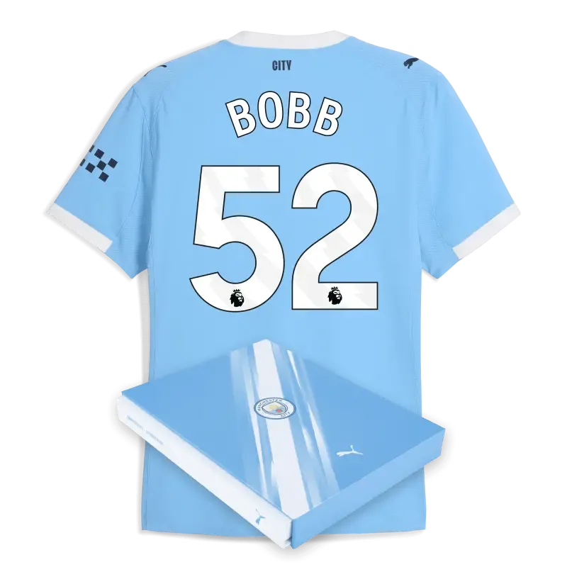 Manchester City Home Authentic Jersey 2025/26 With BOBB 52 Printing in Gift Box