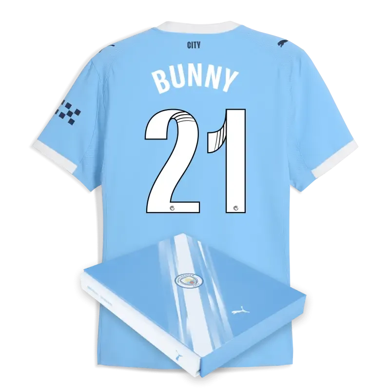 Manchester City Home Authentic Jersey 2025/26 With BUNNY 21 Printing in Gift Box