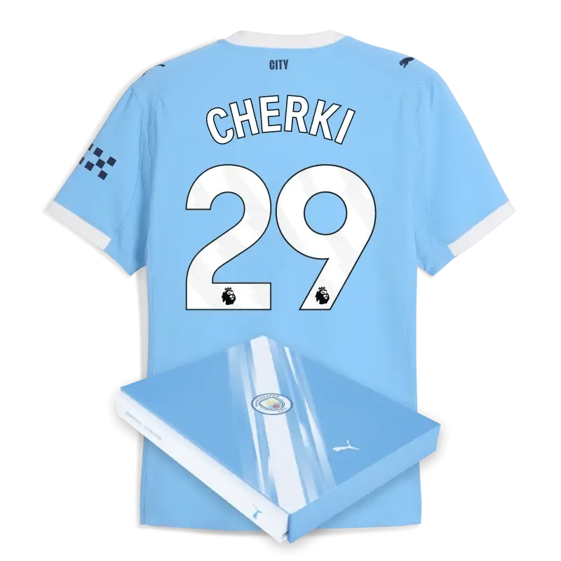 Manchester City Home Authentic Jersey 2025/26 With CHERKI 29 Printing in Gift Box
