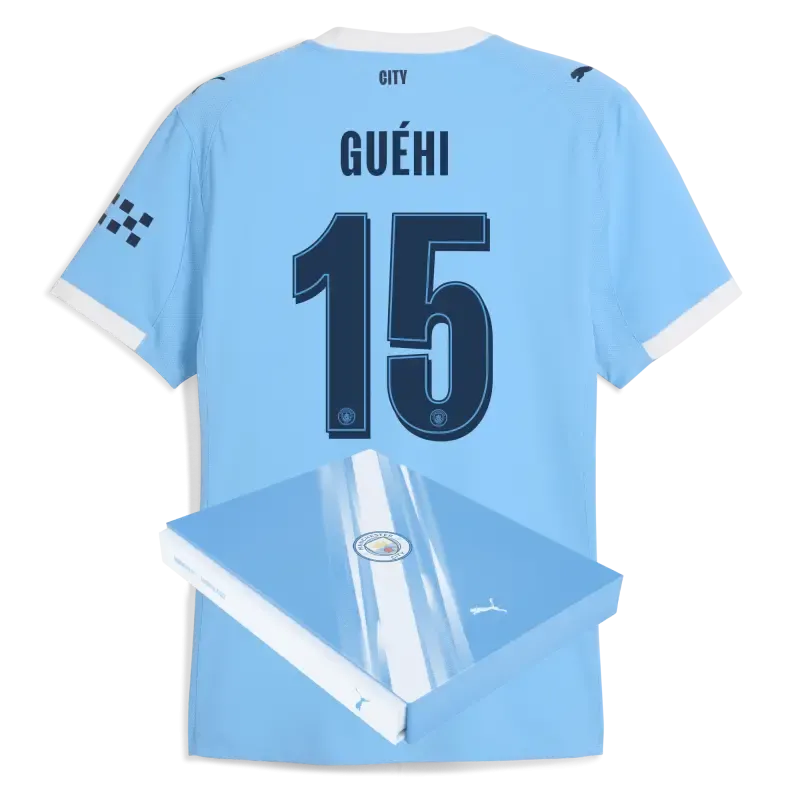 Manchester City Home Authentic Jersey 2025/26 With GUéHI 15 Printing in Gift Box
