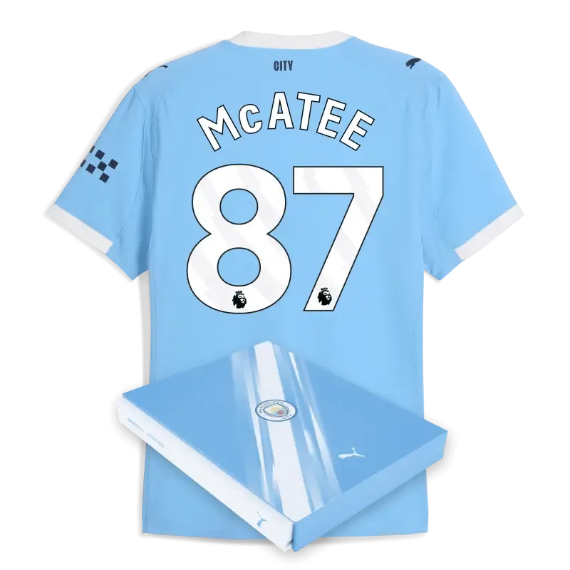 Manchester City Home Authentic Jersey 2025/26 With McATEE 87 Printing in Gift Box