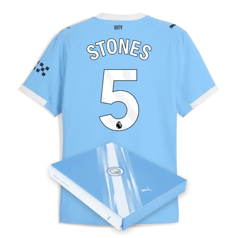 Manchester City Home Authentic Jersey 2025/26 With STONES 5 Printing in Gift Box