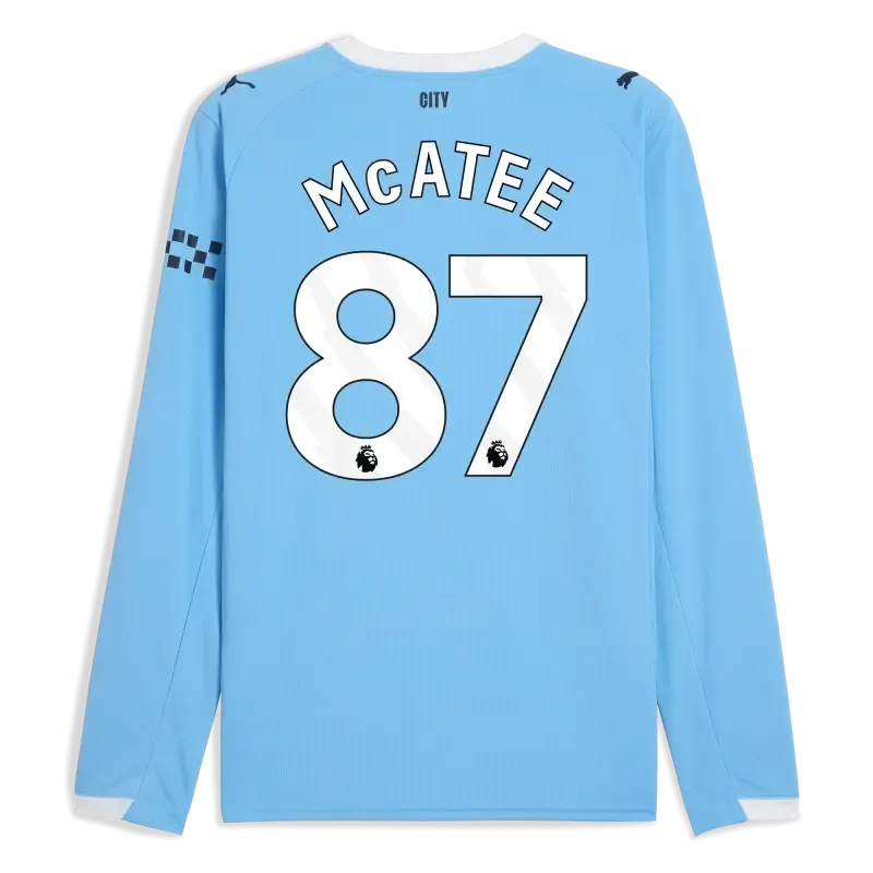 Manchester City Home Jersey 2025/26 Long Sleeve With McATEE 87 Printing