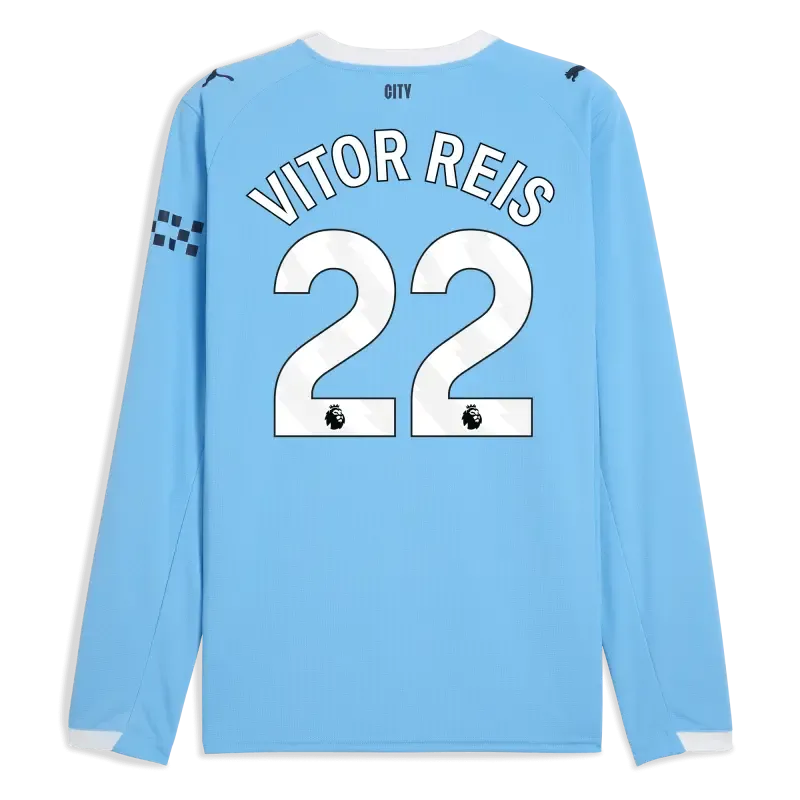 Manchester City Home Jersey 2025/26 Long Sleeve With VITOR REIS 22 Printing