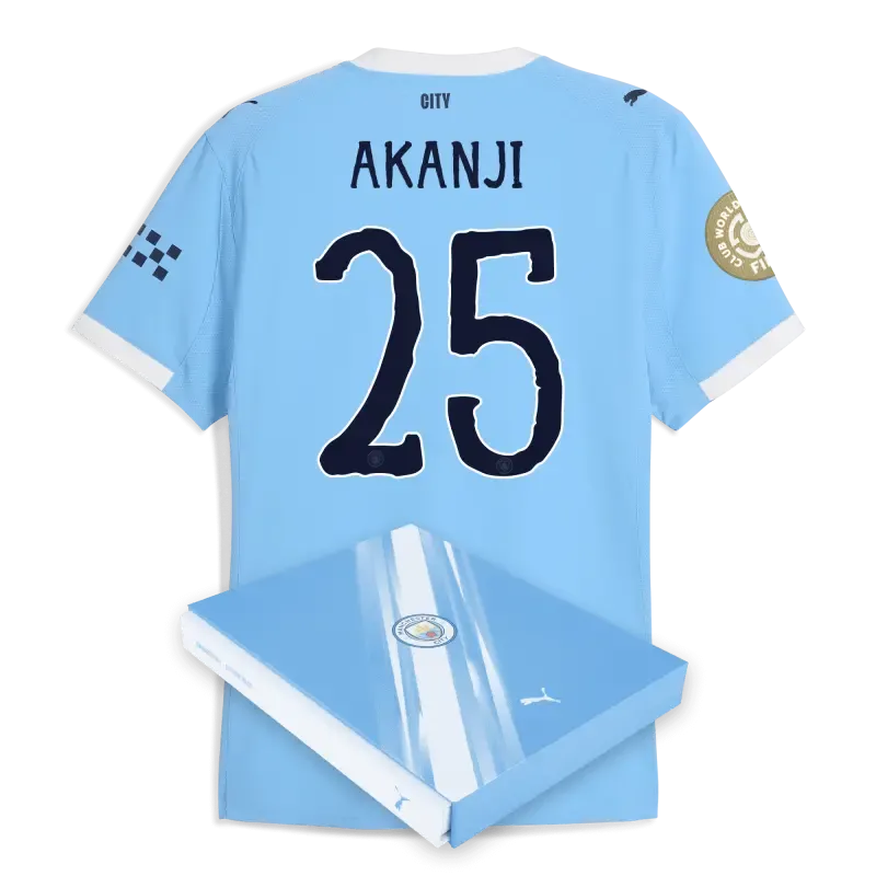 Manchester City KidSuper Club World Cup Home Authentic Jersey 2025/26 With AKANJI 25 Printing in Gift Box