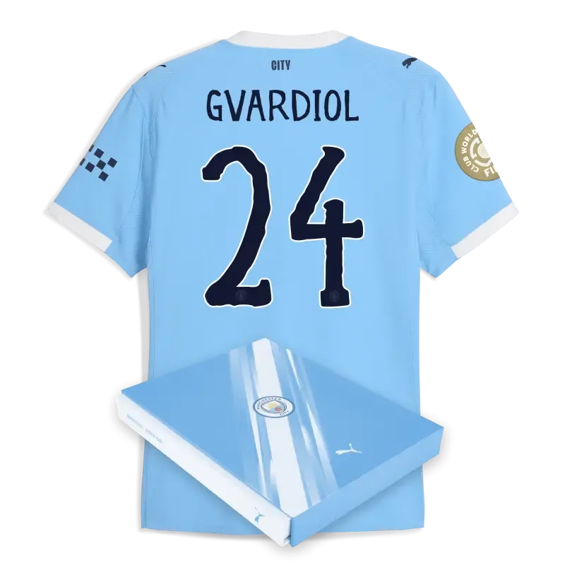 Manchester City KidSuper Club World Cup Home Authentic Jersey 2025/26 With GVARDIOL 24 Printing in Gift Box