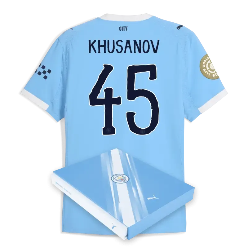 Manchester City KidSuper Club World Cup Home Authentic Jersey 2025/26 With KHUSANOV 45 Printing in Gift Box