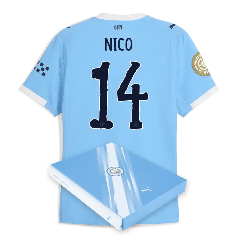 Manchester City KidSuper Club World Cup Home Authentic Jersey 2025/26 With NICO 14 Printing in Gift Box