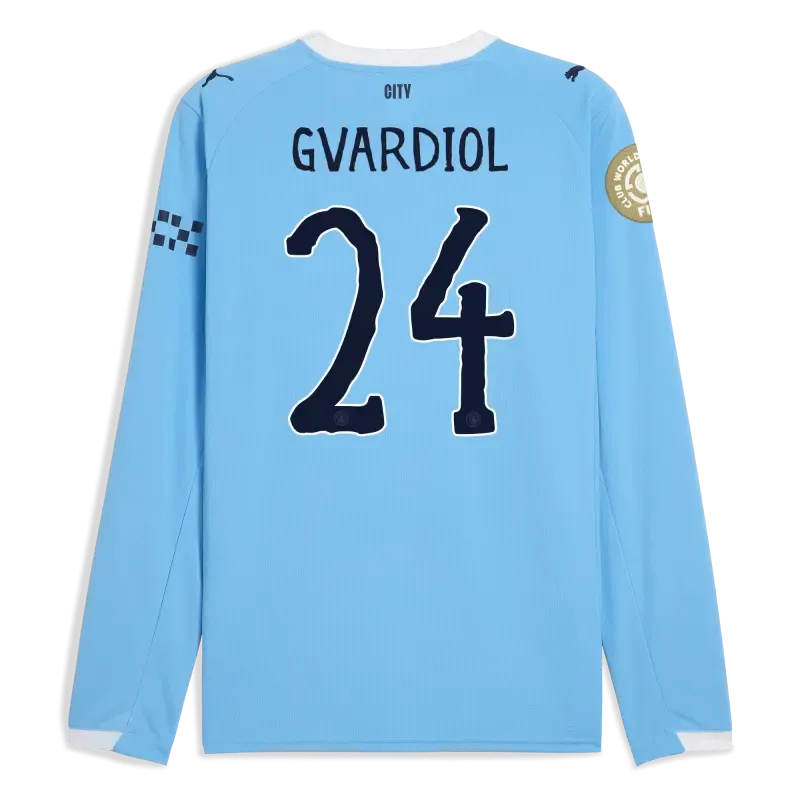 Manchester City KidSuper Club World Cup Home Jersey 2025/26 Long Sleeve With GVARDIOL 24 Printing