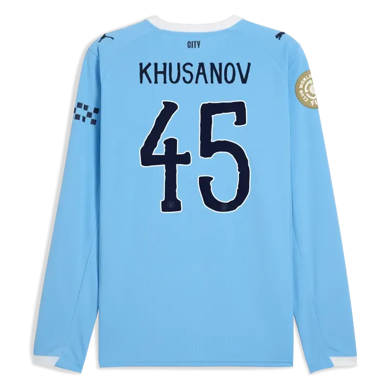 Manchester City KidSuper Club World Cup Home Jersey 2025/26 Long Sleeve With KHUSANOV 45 Printing