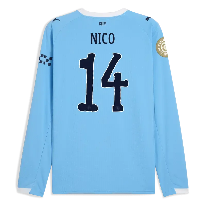 Manchester City KidSuper Club World Cup Home Jersey 2025/26 Long Sleeve With NICO 14 Printing