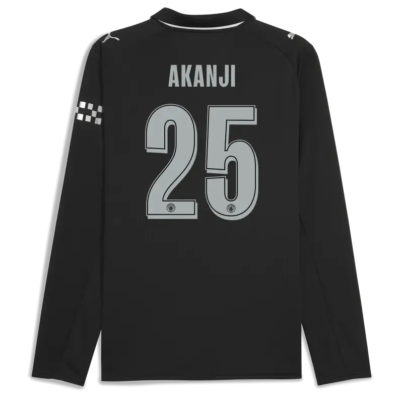 Manchester City Man City Away Jersey 2025/26 Long Sleeve With AKANJI 25 Printing
