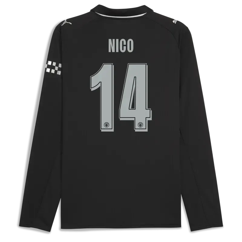 Manchester City Man City Away Jersey 2025/26 Long Sleeve With NICO 14 Printing