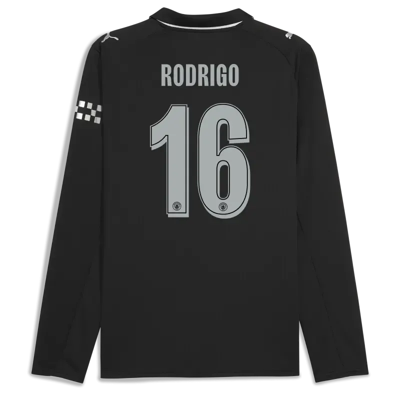 Manchester City Man City Away Jersey 2025/26 Long Sleeve With RODRIGO 16 Printing