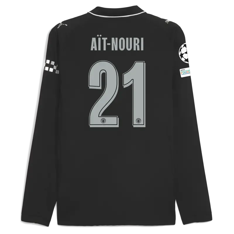 Manchester City Man City Champions League Away Authentic Jersey 2025/26 Long Sleeve With AÏT-NOURI 21 Printing