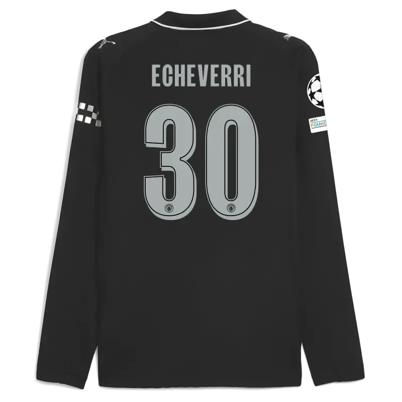 Manchester City Man City Champions League Away Authentic Jersey 2025/26 Long Sleeve With ECHEVERRI 30 Printing