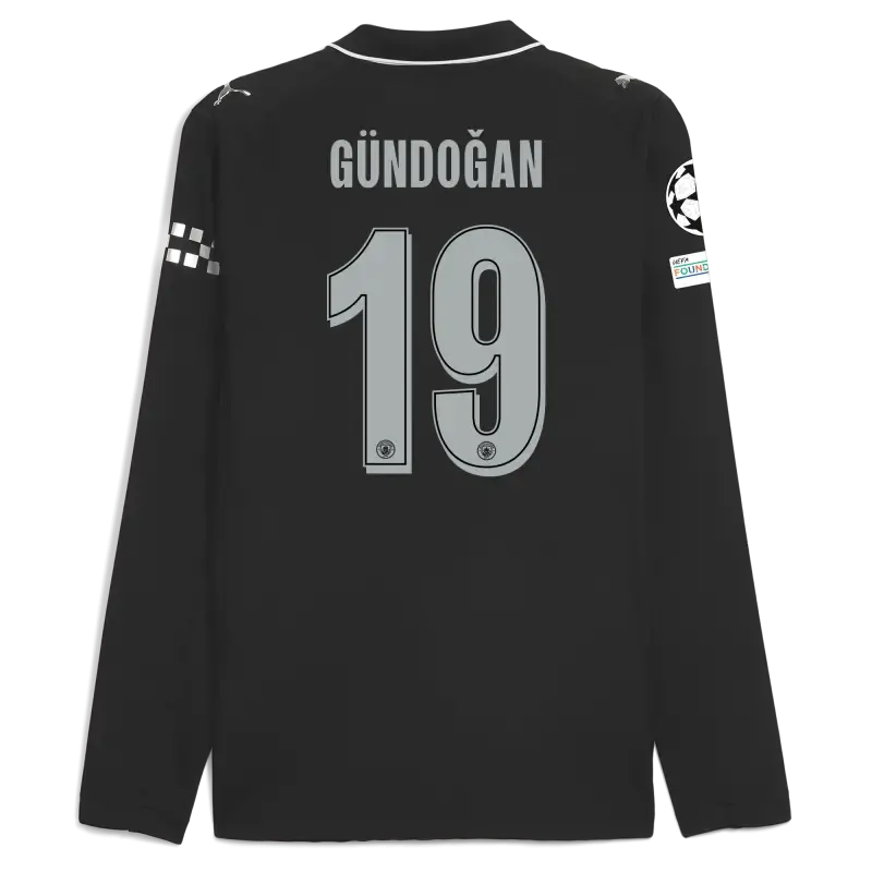 Manchester City Man City Champions League Away Authentic Jersey 2025/26 Long Sleeve With GÜNDOĞAN 19 Printing