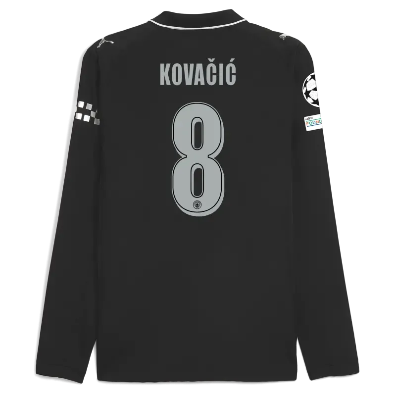 Manchester City Man City Champions League Away Authentic Jersey 2025/26 Long Sleeve With KOVAČIĆ 8 Printing