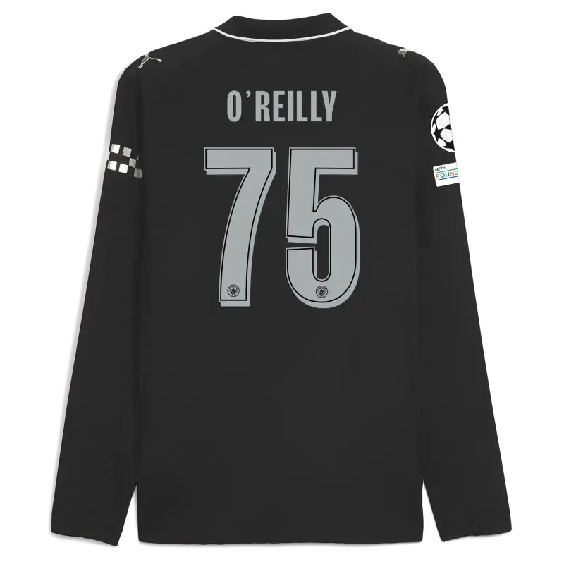 Manchester City Man City Champions League Away Authentic Jersey 2025/26 Long Sleeve With O'REILLY 75 Printing