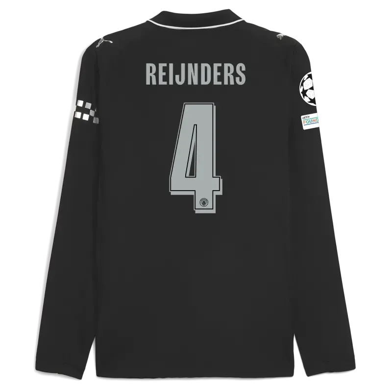 Manchester City Man City Champions League Away Authentic Jersey 2025/26 Long Sleeve With REIJNDERS 4 Printing