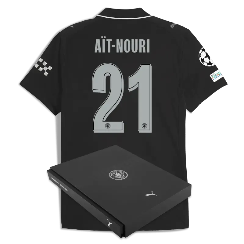 Manchester City Man City Champions League Away Authentic Jersey 2025/26 With AÏT-NOURI 21 Printing in Gift Box