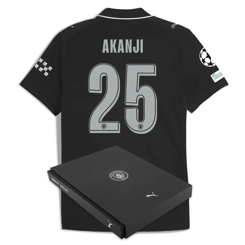 Manchester City Man City Champions League Away Authentic Jersey 2025/26 With AKANJI 25 Printing in Gift Box