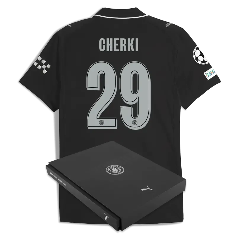 Manchester City Man City Champions League Away Authentic Jersey 2025/26 With CHERKI 29 Printing in Gift Box