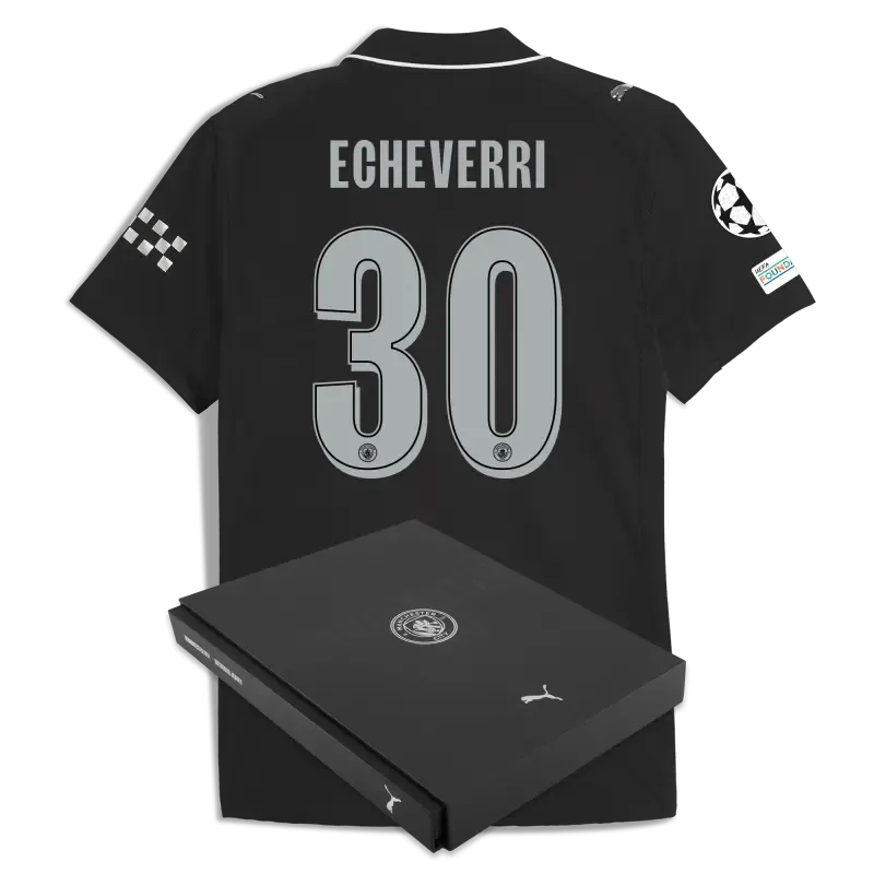 Manchester City Man City Champions League Away Authentic Jersey 2025/26 With ECHEVERRI 30 Printing in Gift Box