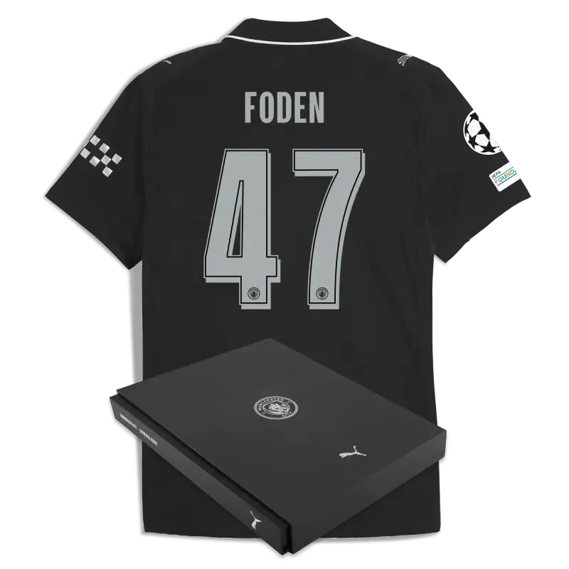 Manchester City Man City Champions League Away Authentic Jersey 2025/26 With FODEN 47 Printing in Gift Box