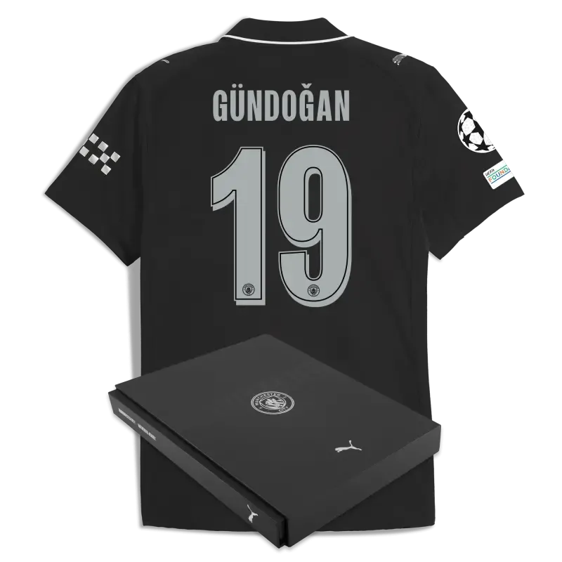 Manchester City Man City Champions League Away Authentic Jersey 2025/26 With GÜNDOĞAN 19 Printing in Gift Box
