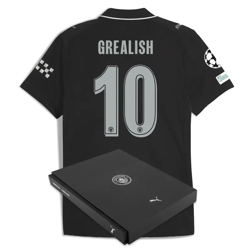 Manchester City Man City Champions League Away Authentic Jersey 2025/26 With GREALISH 10 Printing in Gift Box