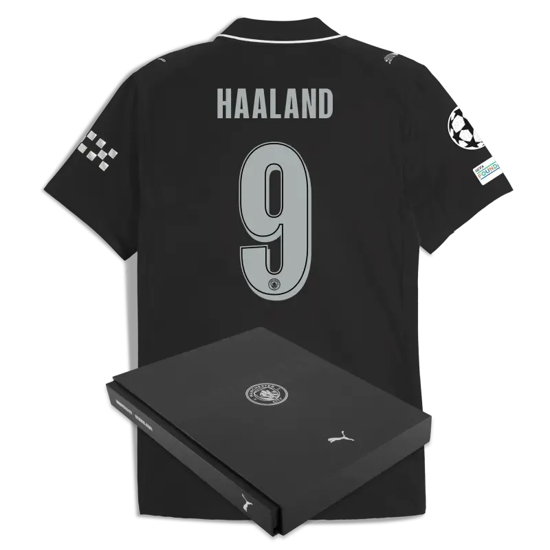 Manchester City Man City Champions League Away Authentic Jersey 2025/26 With HAALAND 9 Printing in Gift Box