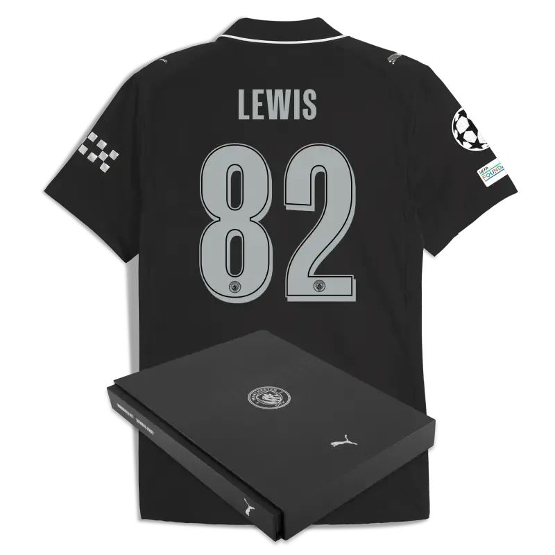 Manchester City Man City Champions League Away Authentic Jersey 2025/26 With LEWIS 82 Printing in Gift Box