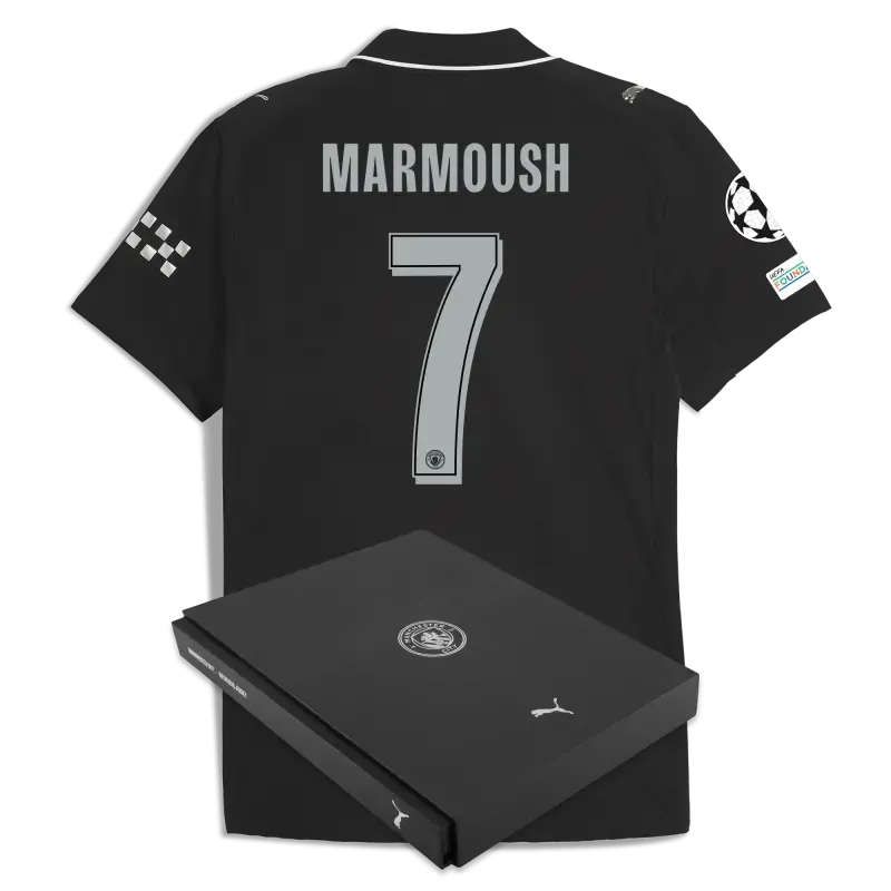 Manchester City Man City Champions League Away Authentic Jersey 2025/26 With MARMOUSH 7 Printing in Gift Box