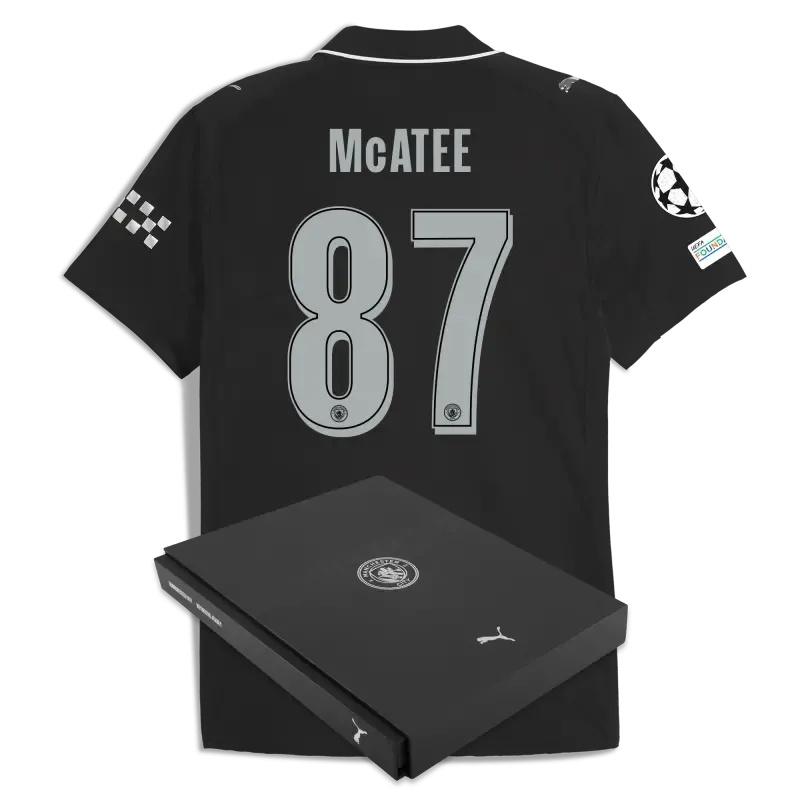 Manchester City Man City Champions League Away Authentic Jersey 2025/26 With McATEE 87 Printing in Gift Box