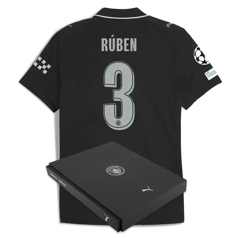 Manchester City Man City Champions League Away Authentic Jersey 2025/26 With RÚBEN 3 Printing in Gift Box