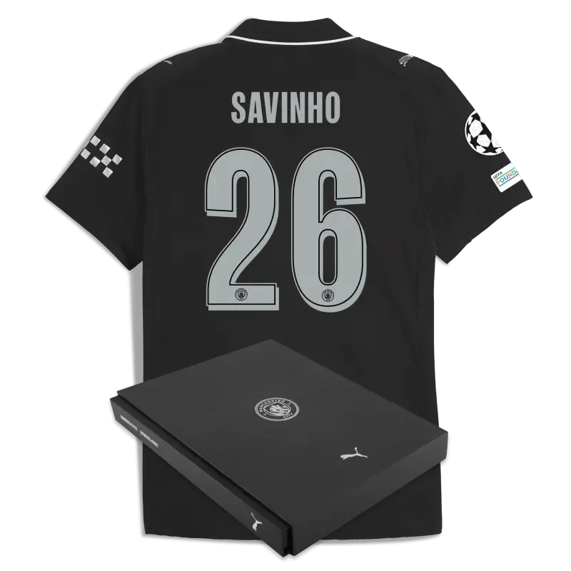 Manchester City Man City Champions League Away Authentic Jersey 2025/26 With SAVINHO 26 Printing in Gift Box